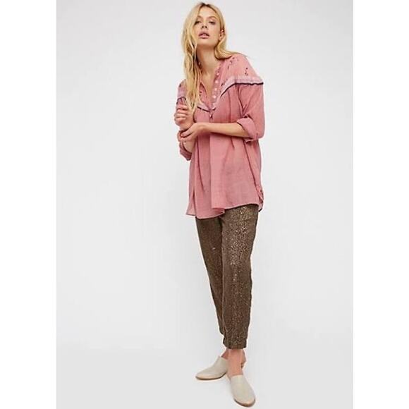 #214 NWT Free People Hearts And Colors Blouse Top In Rose Sz:Sm - Picture 1 of 5